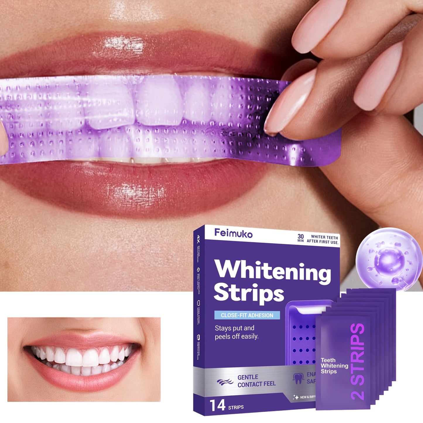 Purple Teeth Whitening Strips – Stain Removal Kit
