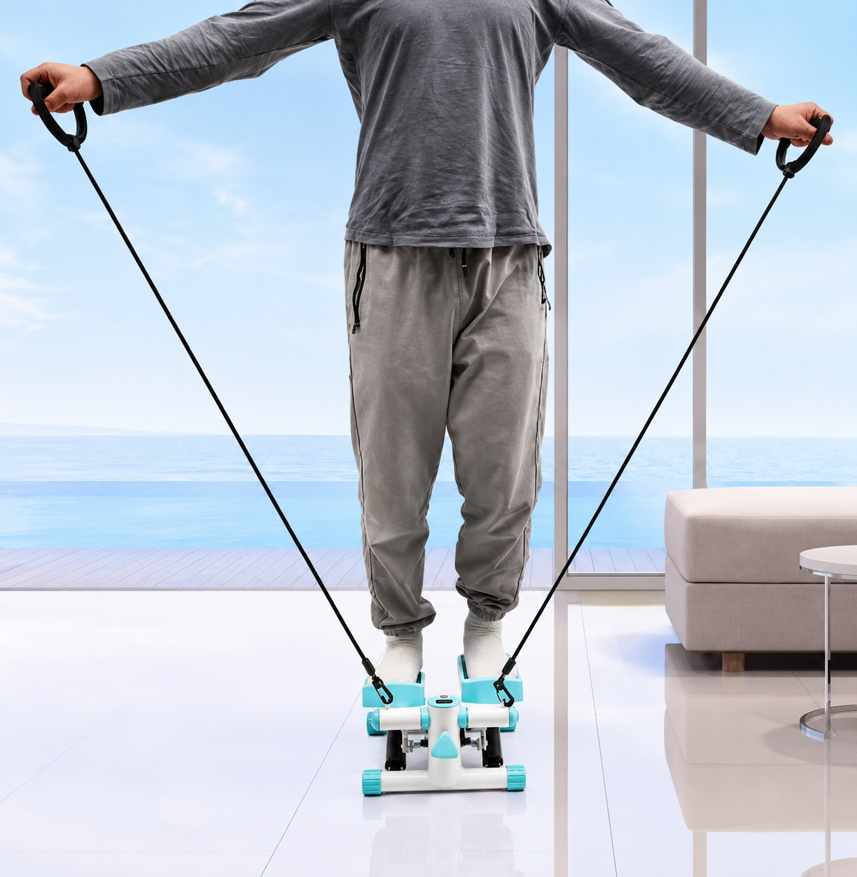 Mini Stepper with Resistance Bands, LCD Display