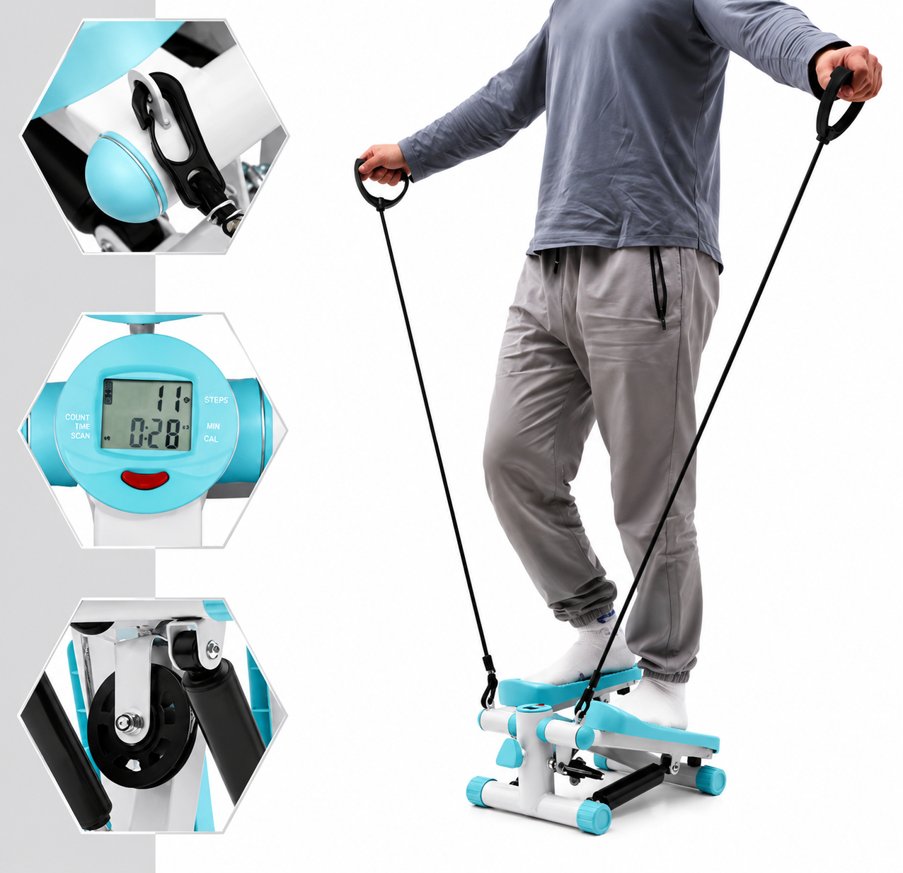 Mini Stepper with Resistance Bands, LCD Display
