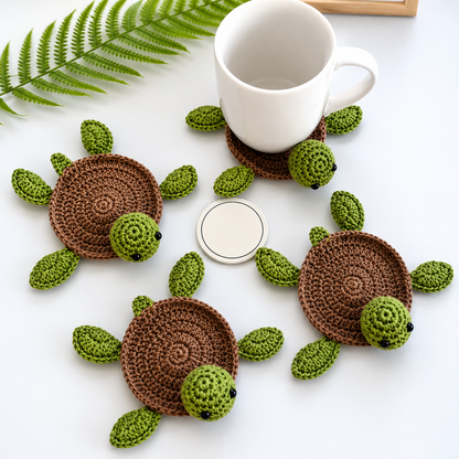 Handmade Crochet Turtle Coaster Set