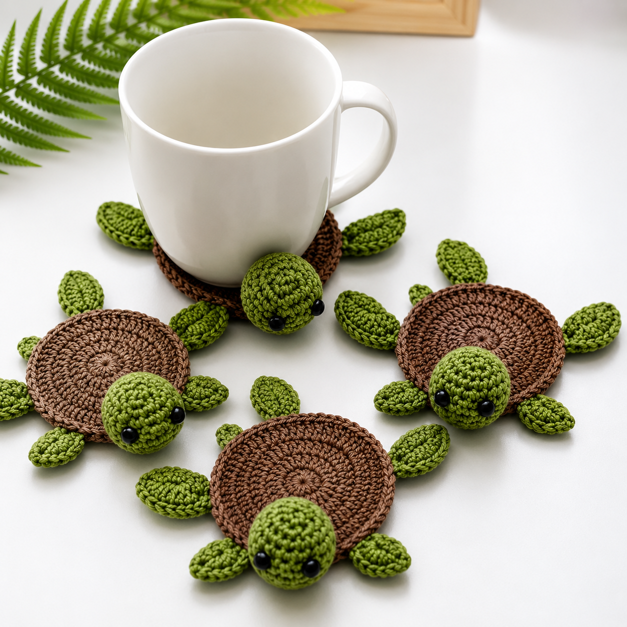 Handmade Crochet Turtle Coaster Set