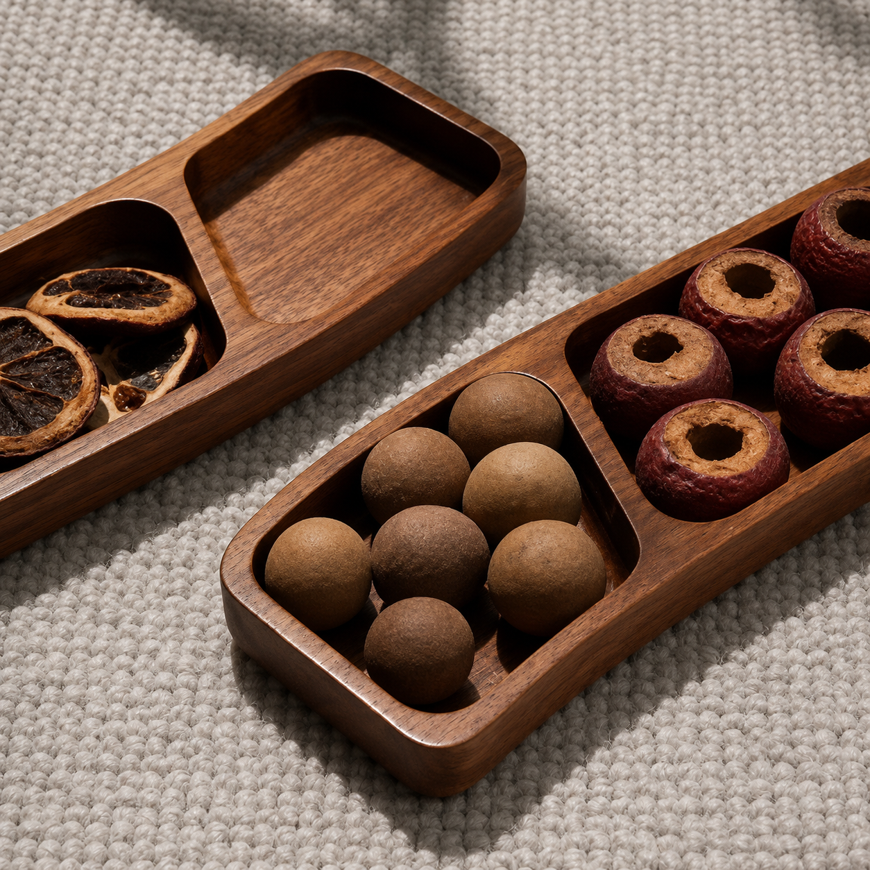 Wooden Divided Snack Tray with Compartments for Nuts & Fruit