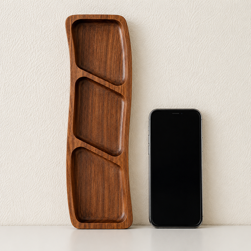 Wooden Divided Snack Tray with Compartments for Nuts & Fruit