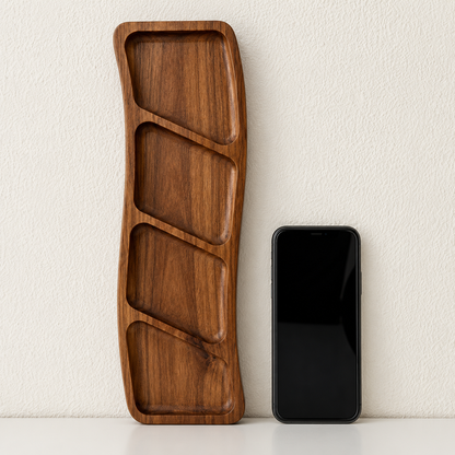 Wooden Divided Snack Tray with Compartments for Nuts & Fruit