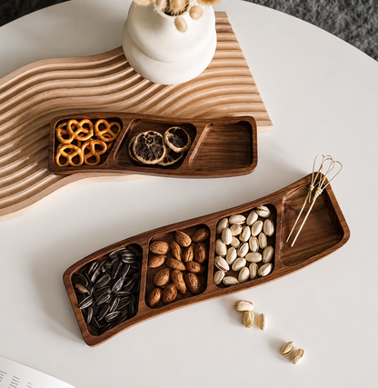 Wooden Divided Snack Tray with Compartments for Nuts & Fruit